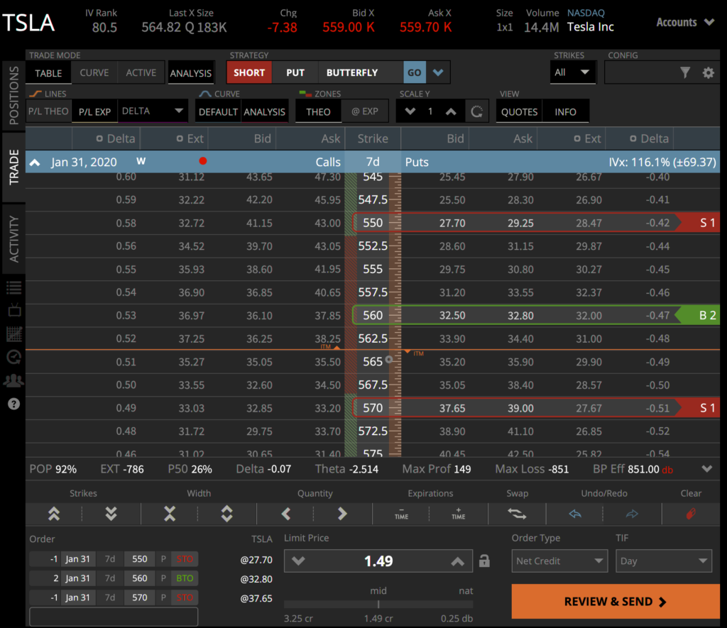 Trade table view - tastyworks